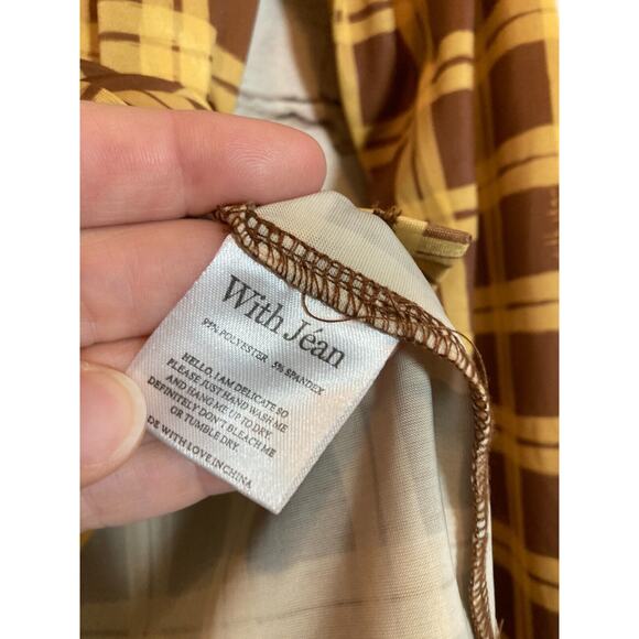 With Jean Bobbie Top Womens XL Mustard & Chocolate Plaid Button Up In Cher Logo - Picture 13 of 14